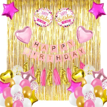 Birthday Decoration Set (Pink, White and Gold)