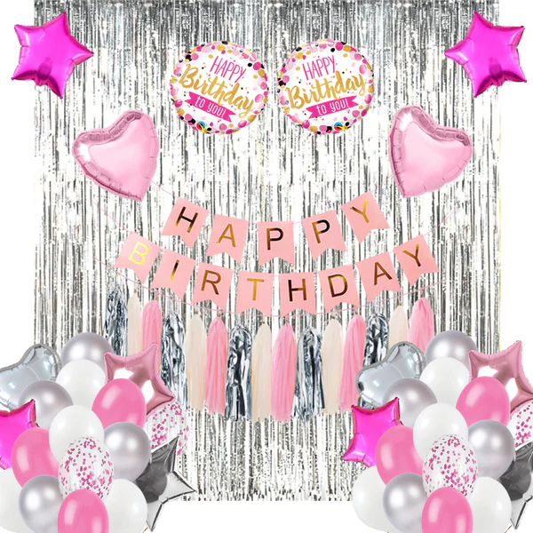 Birthday Decoration Set (Pink, White and Silver)