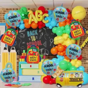 Back-to-school theme classroom and party balloon decoration backdrop by partypanda.pk.