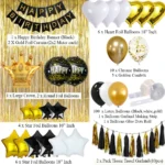 Birthday Decoration Set (Black, White and Gold)