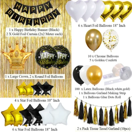 Birthday Decoration Set (Black, White and Gold)
