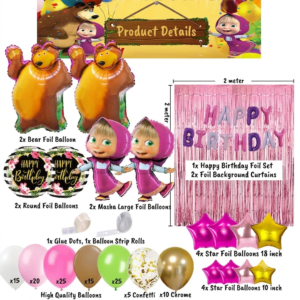 Masha and the Bear theme birthday decoration items list by partypanda.pk.