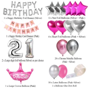 Happy Birthday Decoration Set (Pink & Silver)