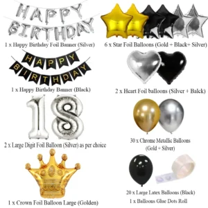 Happy Birthday Decoration Set (Black Gold Silver)