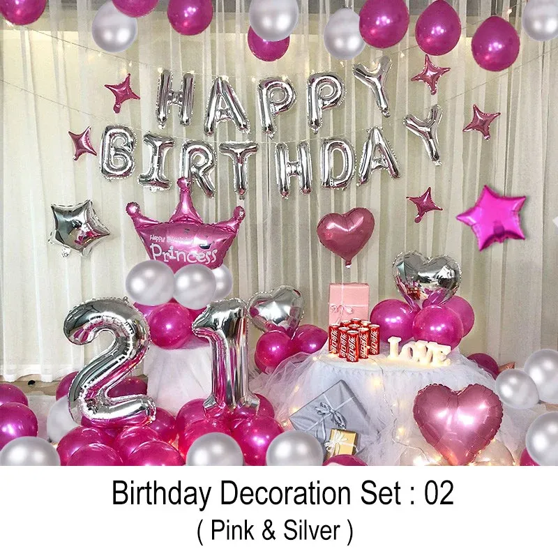 Happy Birthday Decoration Set (Pink & Silver)